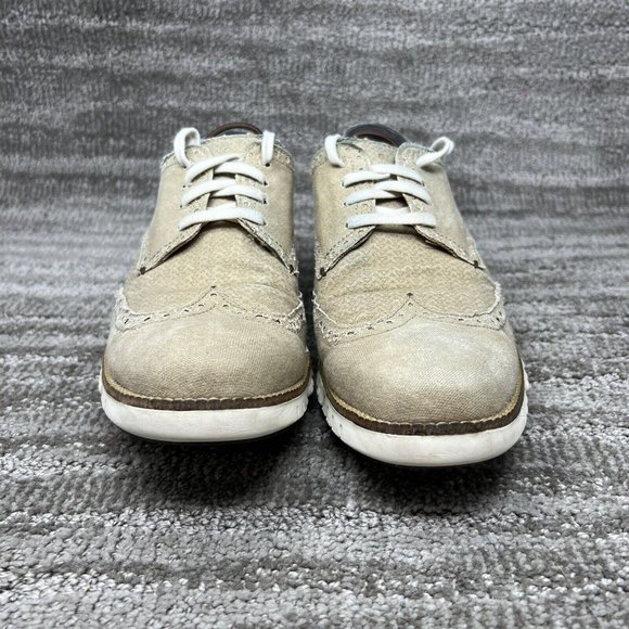 Cole Haan ZeroGrand Men's 9 M Beige Canvas Wingtip Derby Oxford Shoes - Picture 4 of 9
